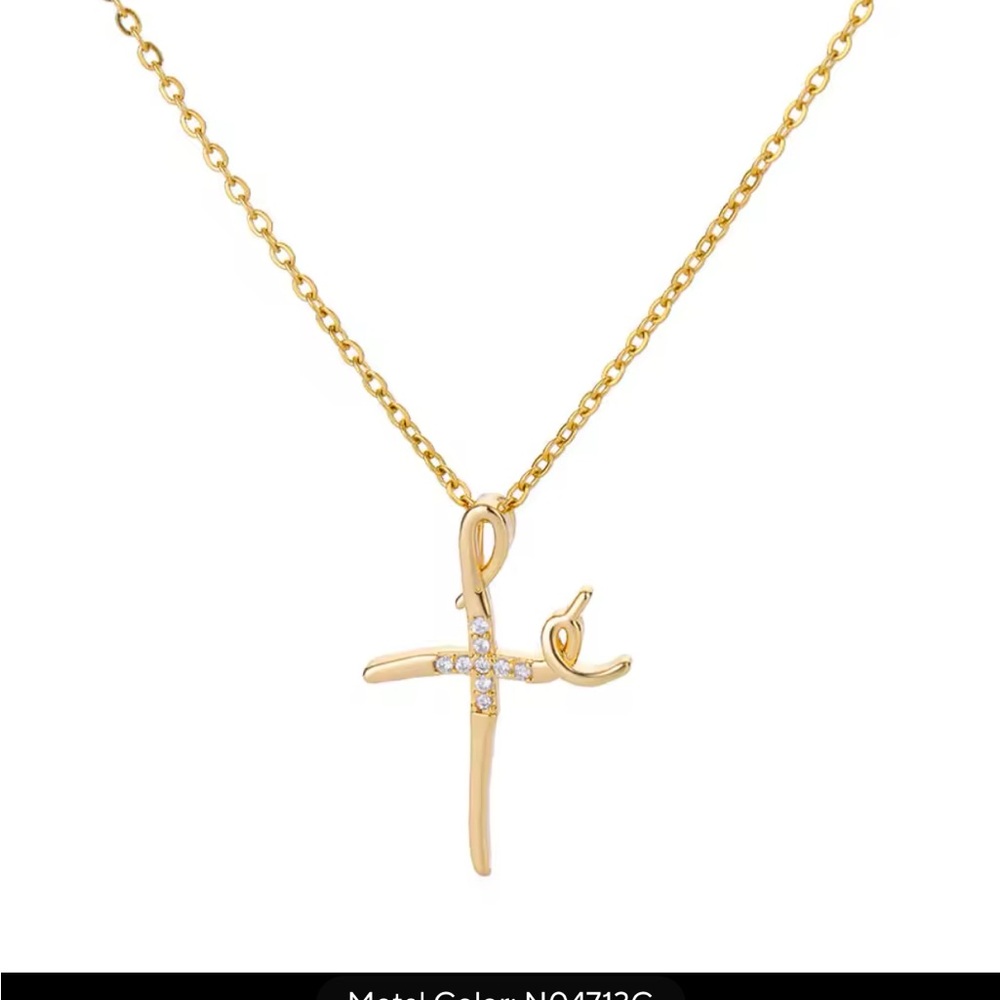 Zircon Cross Pendant Necklace for Women Gold Color Stainless Steel Collar Neckal